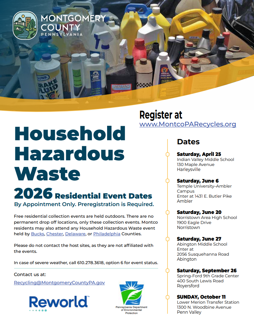 2026 MONTCO HOUSEHOLD HAZARDOUS WASTE COLLECTIONS ANNOUNCED